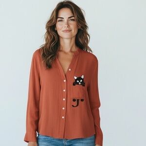 Cat lovers Chili Pepper Red Guazy with Cat in Pocket Design in size medium